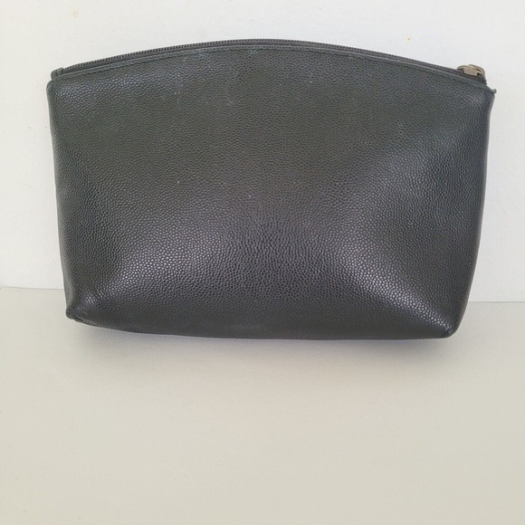 Christian Dior Vintage Leather Black Cosmetic Pouch Bag Zip Around Small Logo - Picture 2 of 12